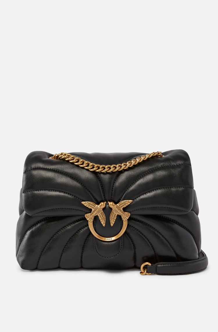 PINKO Butterfly Love Bag prešita torbica za čez ramo Črna - Black / Antique Gold 