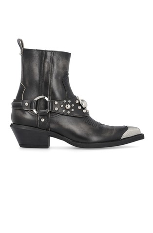 Ankle cowboy boots in leather with studs