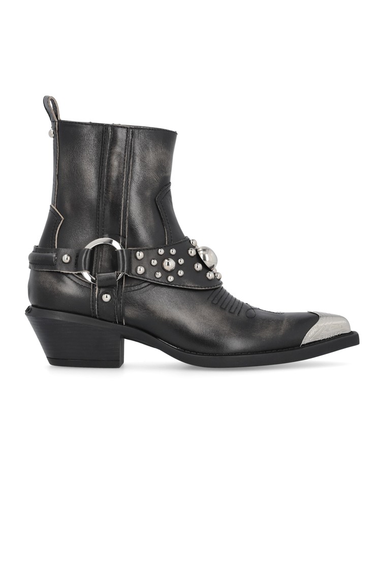 PINKO Ankle cowboy boots in leather with studs Black 