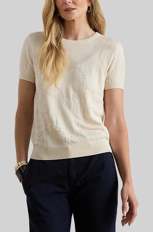 Vzorčasta pletena majica s kratkimi rokavi