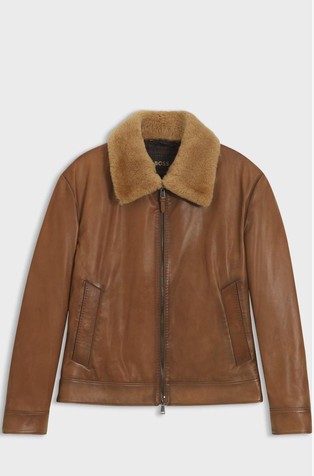 Padded nappa-leather jacket with detachable shearling collar