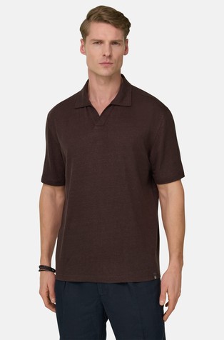 Short-sleeved polo shirt in stretch linen jersey