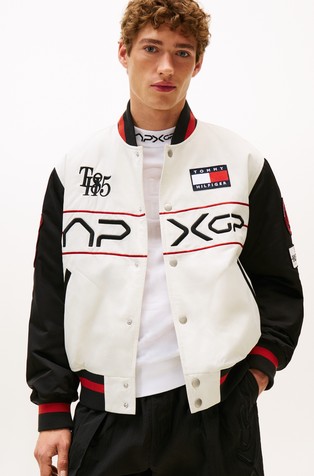 TH x F1 MOVIE Satin Boxy Varsity Jacket