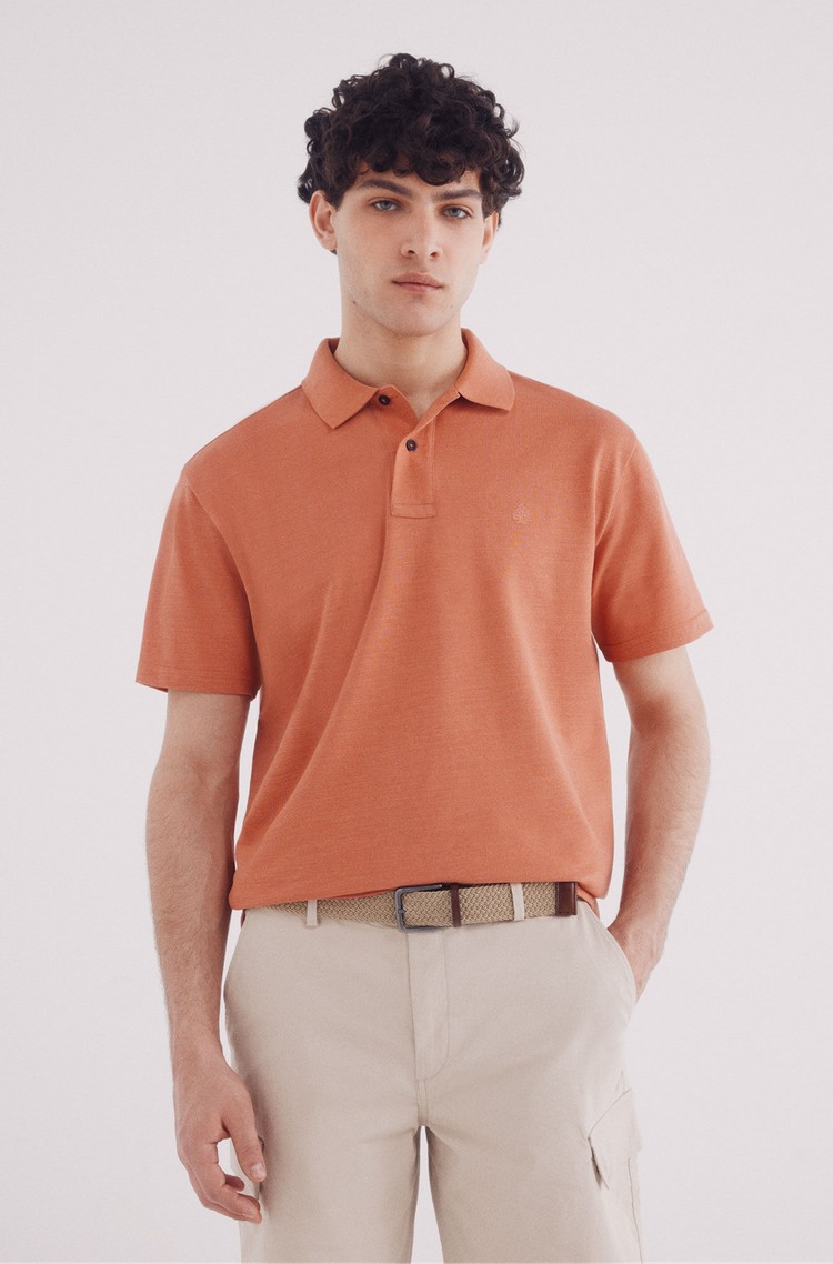 SPRINGFIELD Regular fit piké polo majica s kratkimi rokavi Oranžna - Orange 