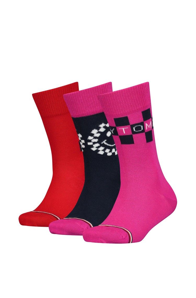 TOMMY HILFIGER Paket 3 parov nogavic z vzorcem šahovnice Večbarvna - Blue/Pink/Red 