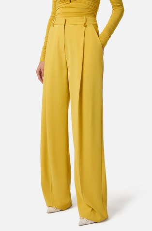 Ravne hlače iz krep tkanine z logo detajlom