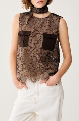 Lace and poplin top with matching scarf