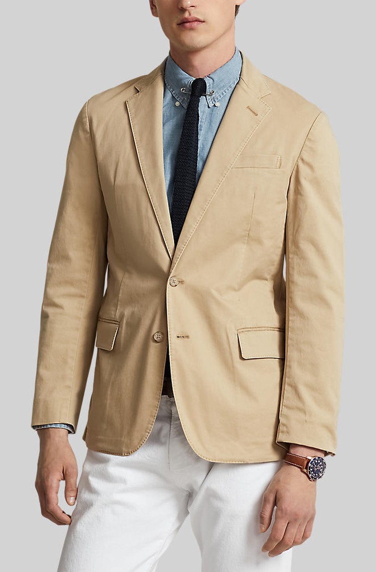 RALPH LAUREN Polo Stretch Cotton Chino Suit Jacket Beige 