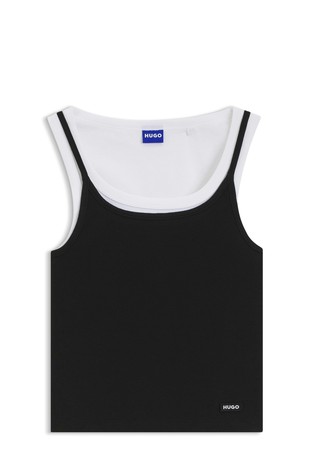 Extra-slim fit bombažna majica z večplastnim videzom