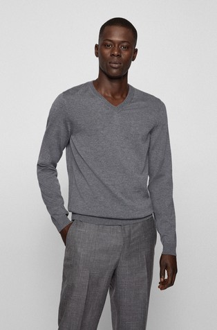 V-neck slim-fit sweater in virgin wool