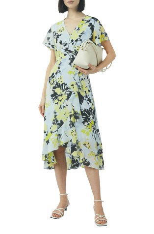 Fit and flare midi obleka z vzorcem in naborkom