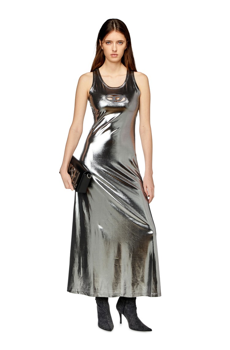 DIESEL Midi dress in metallic stretch jersey Silver 