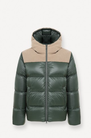 Water-repellent down jacket with corduroy inserts