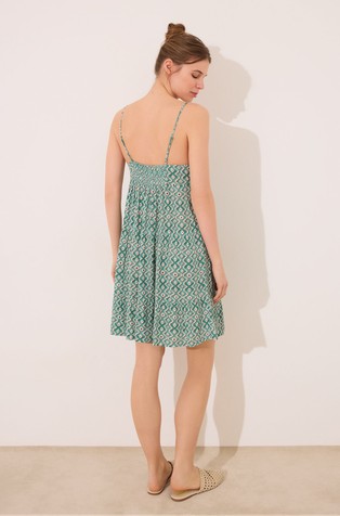 WOMEN'SECRET Kratka obleka z naramnicami in geometrijskim vzorcem Zelena - Green / Multi 2