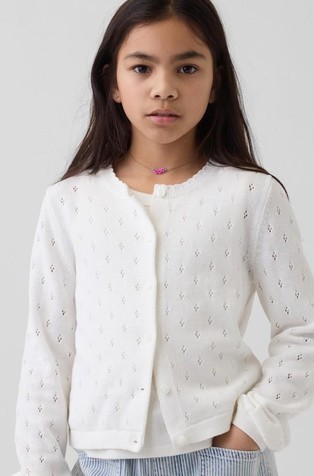 Pletena jopa z luknjičastim vzorcem za deklice