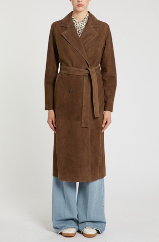 Double-breasted suede coat