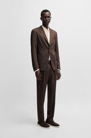 HUGO BOSS Pinstripe suit in stretch linen-wool blend Brown Patterned 2