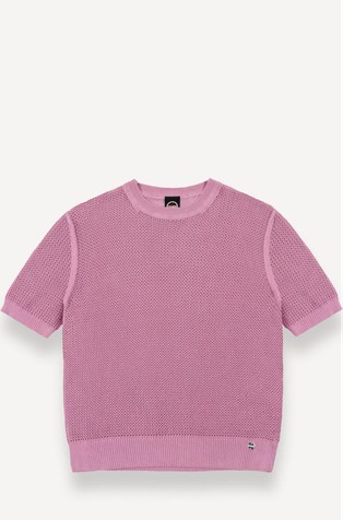 Mrežasto pleten bombažen pulover s kratkimi rokavi