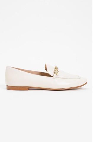Leather loafers with rhinestone Oval T