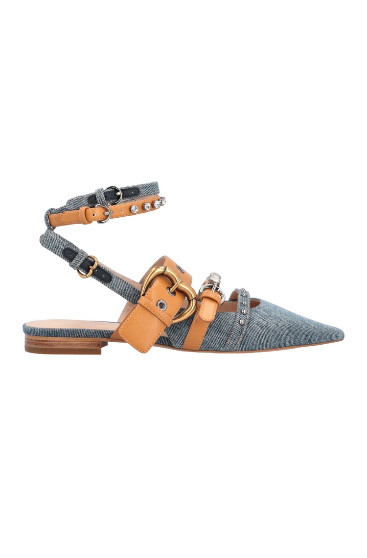PINKO Denim slingbacks with rhinestones Blue / Brown 