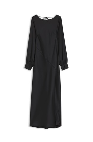 Long-sleeved dress in satin with waterfall back