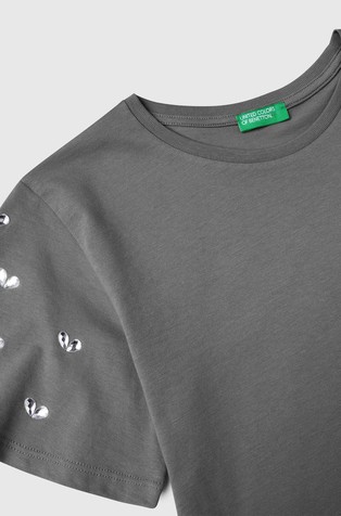 BENETTON Majica z okrasnimi kamni na kratkih rokavih Siva - Dark Gray 3