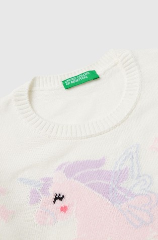 BENETTON Sweater with unicorn inlay Creamy White 3