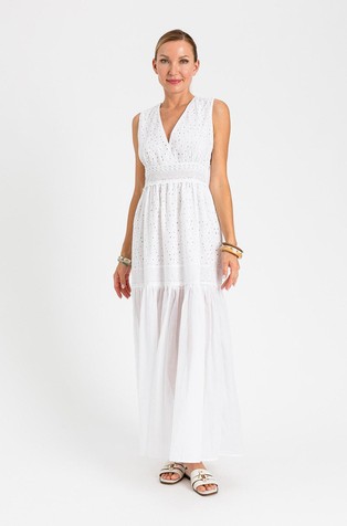 Dolga obleka brez rokavov z V-izrezom