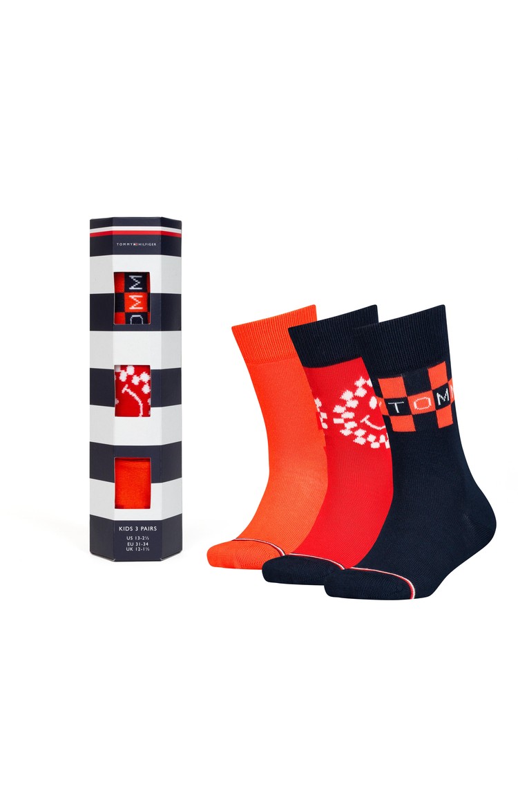 TOMMY HILFIGER Paket 3 parov nogavic z vzorcem šahovnice Večbarvna - Red/Black 