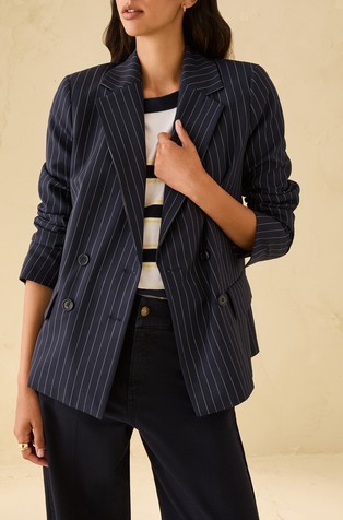 Črtast suknjič z dvorednim zapenjanjem