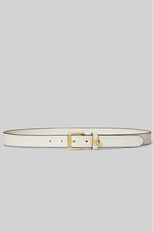 Logo-keeper leather skinny belt