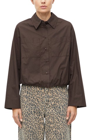 Cropped shirt with patch pockets and elastic hem