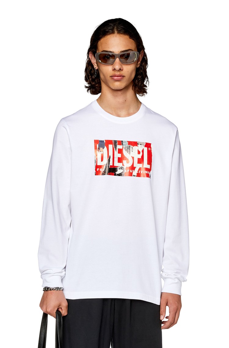 DIESEL Majica z dolgimi rokavi in logotipom Bela - White 