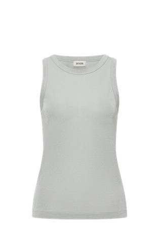 Slim fit majica brez rokavov iz viskozne mešanice z lurexom