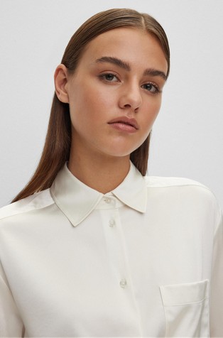 HUGO BOSS Oversized fit satenasta srajca Bela - White 4