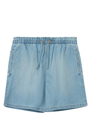 Loose fit denim shorts with high paperbag waistband
