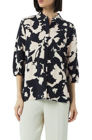 Viscose shirt with all-over print and 3/4 sleeves