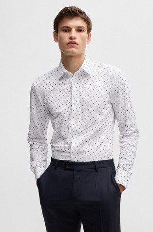 Slim fit vzorčasta srajca iz performance-stretch tkanine