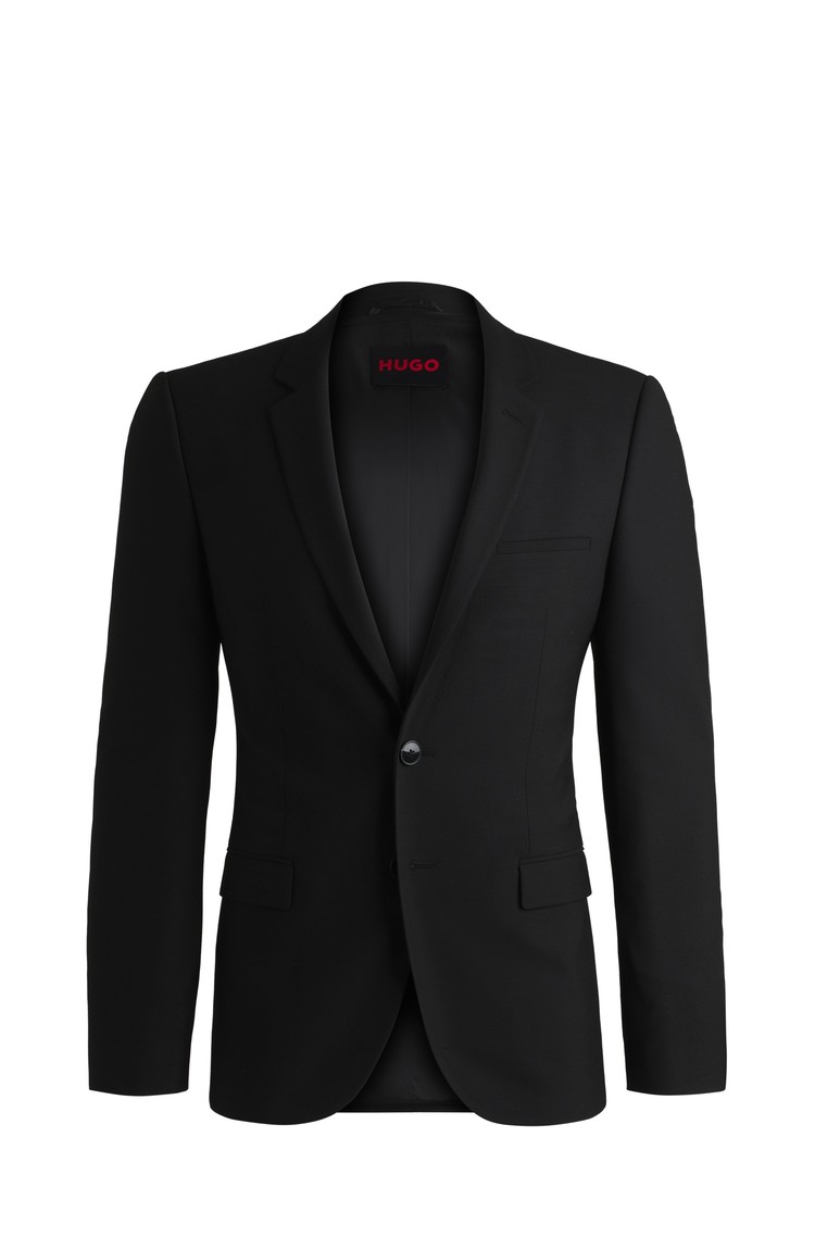 HUGO BOSS Extra-slim-fit jacket in a structured wool blend. Black 