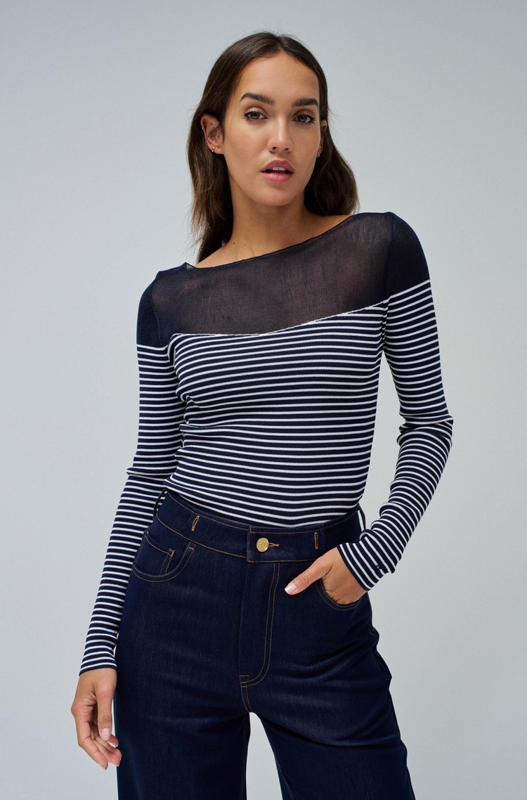 SALSA JEANS Sweater with transparency Blue / White 
