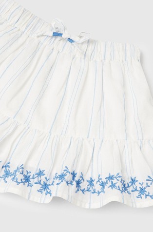 BENETTON Striped skirt with floral embroidery White 3