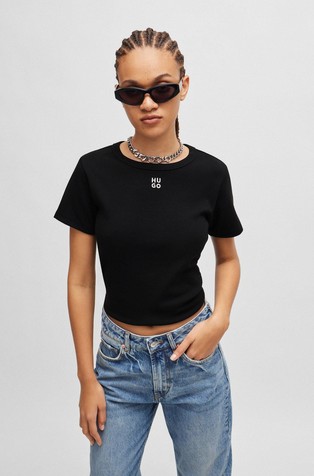 Cotton-blend T-shirt with embroidered stacked logo