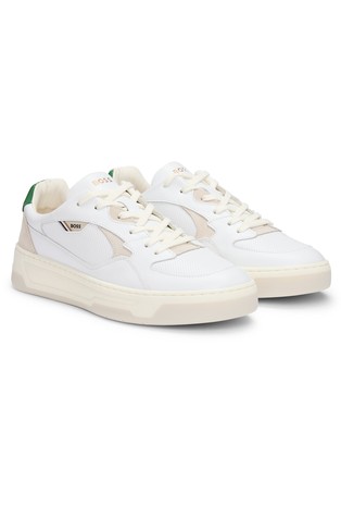Leather trainers with layered upper