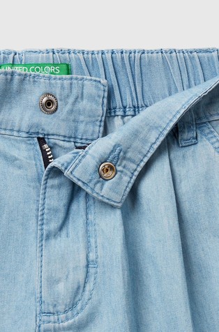 BENETTON Cotton chambray shorts with pleats Light Blue 3