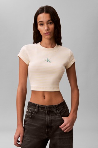 Cropped Ribbed Striped T-shirt