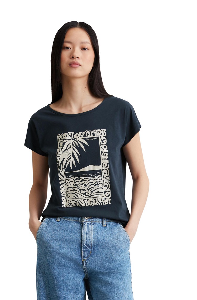 MARC O'POLO Cotton T-shirt with print Muted Blue 