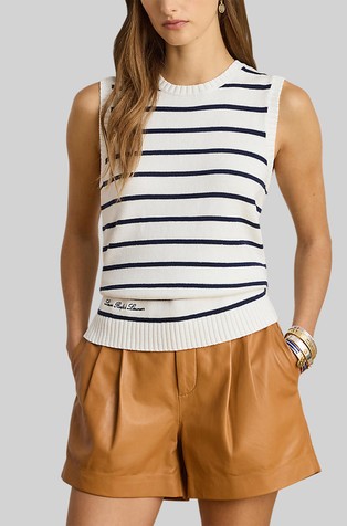 Pleten bombažen brezrokavnik s črtastim vzorcem