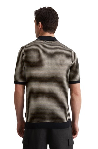 MARC O'POLO Striped short-sleeved polo in cotton-linen blend Black / Beige 2