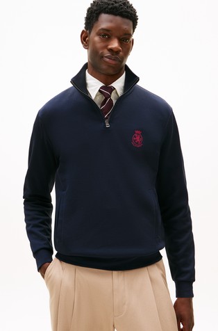 Pulover z delno zadrgo in vezenino grba