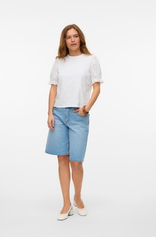 VERO MODA VMSENNA cotton T-shirt with puff sleeves Snow White 5